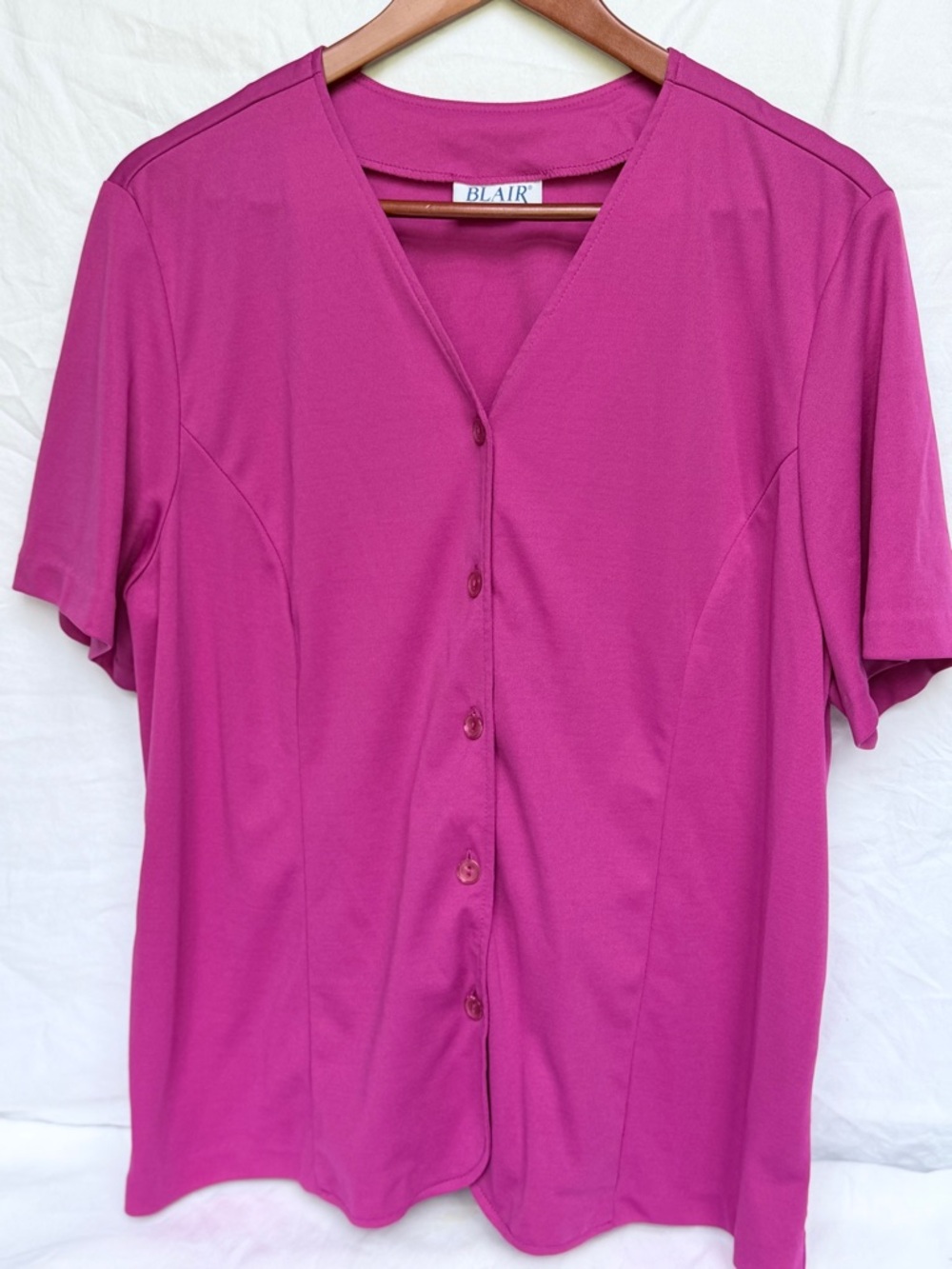 Blair Women's Magenta Button-Front Short Sleeve Top - Picture 1 of 3